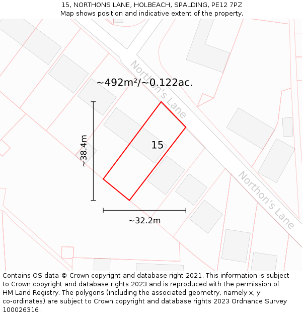 15, NORTHONS LANE, HOLBEACH, SPALDING, PE12 7PZ: Plot and title map