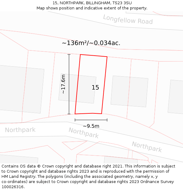15, NORTHPARK, BILLINGHAM, TS23 3SU: Plot and title map
