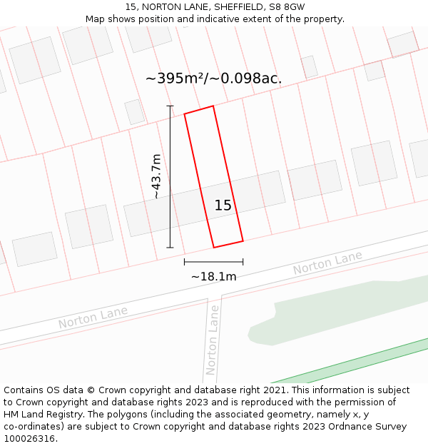 15, NORTON LANE, SHEFFIELD, S8 8GW: Plot and title map