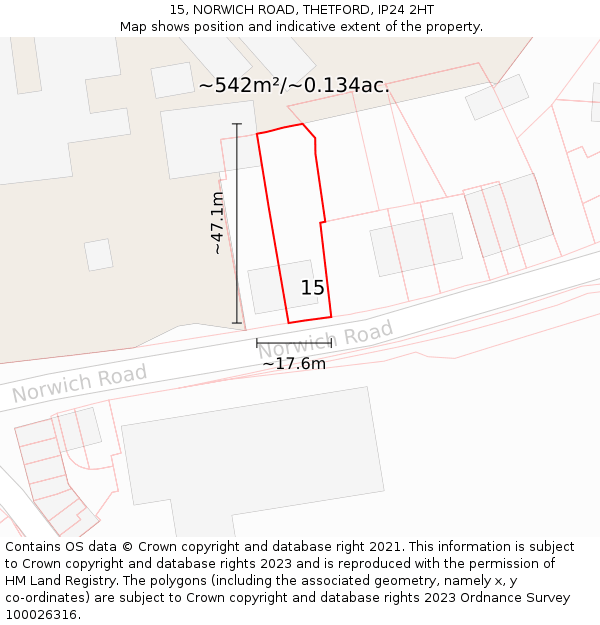 15, NORWICH ROAD, THETFORD, IP24 2HT: Plot and title map