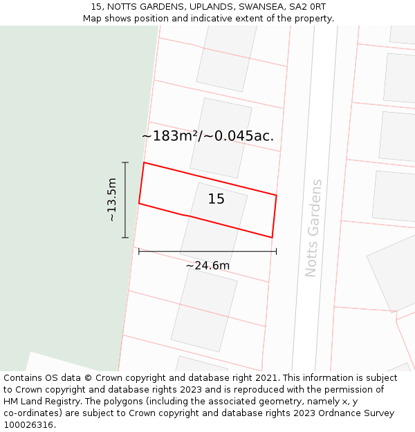 15, NOTTS GARDENS, UPLANDS, SWANSEA, SA2 0RT: Plot and title map
