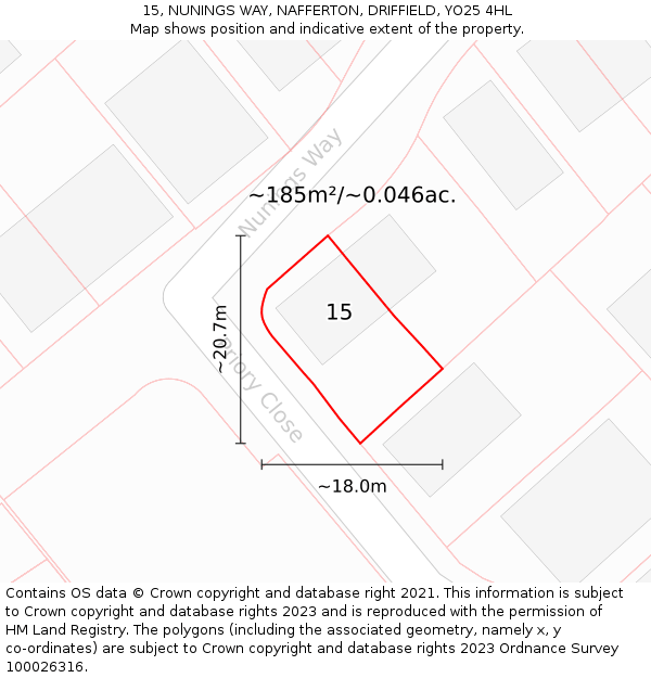 15, NUNINGS WAY, NAFFERTON, DRIFFIELD, YO25 4HL: Plot and title map