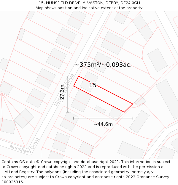 15, NUNSFIELD DRIVE, ALVASTON, DERBY, DE24 0GH: Plot and title map