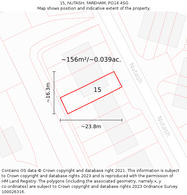 15, NUTASH, FAREHAM, PO14 4SG: Plot and title map