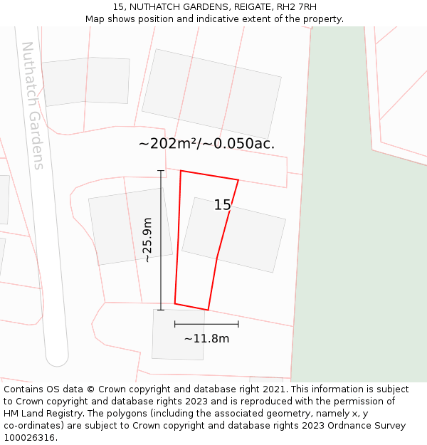 15, NUTHATCH GARDENS, REIGATE, RH2 7RH: Plot and title map
