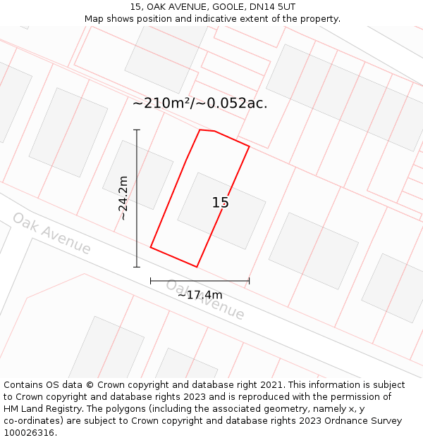 15, OAK AVENUE, GOOLE, DN14 5UT: Plot and title map