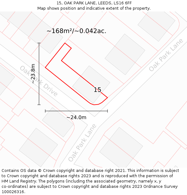 15, OAK PARK LANE, LEEDS, LS16 6FF: Plot and title map