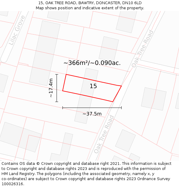 15, OAK TREE ROAD, BAWTRY, DONCASTER, DN10 6LD: Plot and title map
