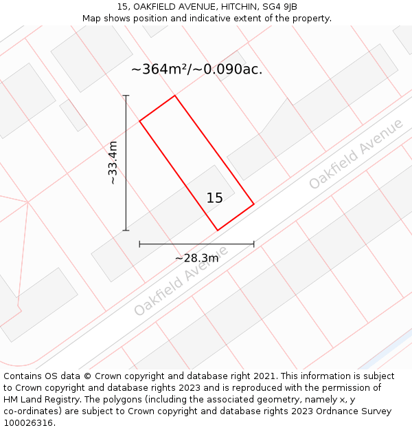 15, OAKFIELD AVENUE, HITCHIN, SG4 9JB: Plot and title map