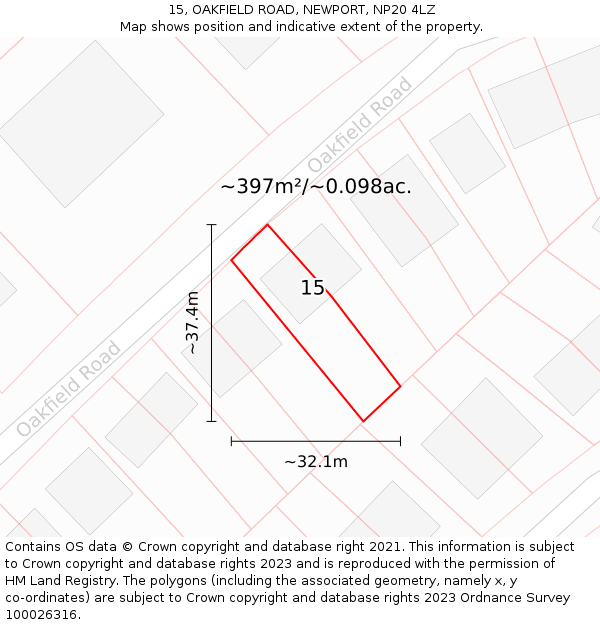 15, OAKFIELD ROAD, NEWPORT, NP20 4LZ: Plot and title map