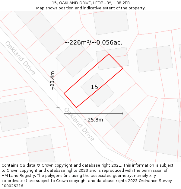 15, OAKLAND DRIVE, LEDBURY, HR8 2ER: Plot and title map