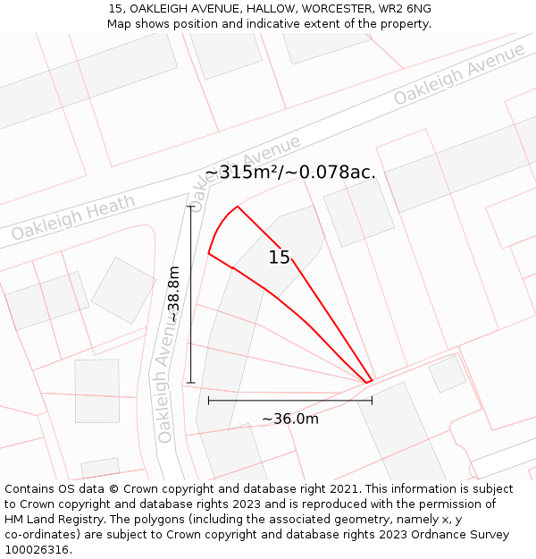 15, OAKLEIGH AVENUE, HALLOW, WORCESTER, WR2 6NG: Plot and title map