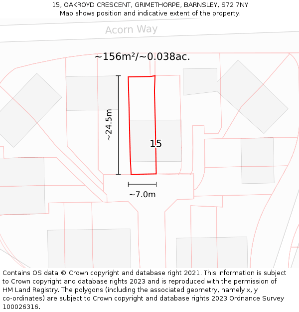 15, OAKROYD CRESCENT, GRIMETHORPE, BARNSLEY, S72 7NY: Plot and title map