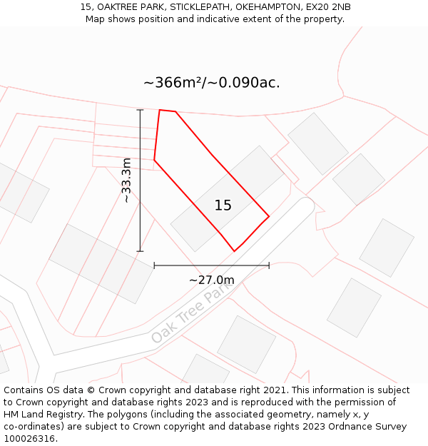 15, OAKTREE PARK, STICKLEPATH, OKEHAMPTON, EX20 2NB: Plot and title map