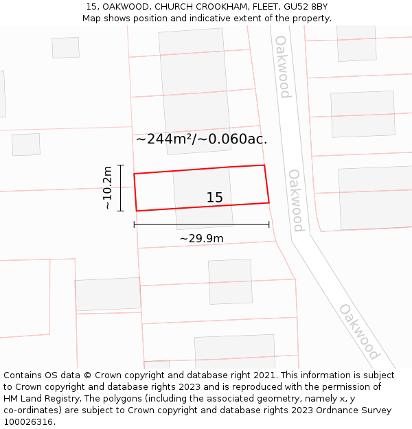 15, OAKWOOD, CHURCH CROOKHAM, FLEET, GU52 8BY: Plot and title map