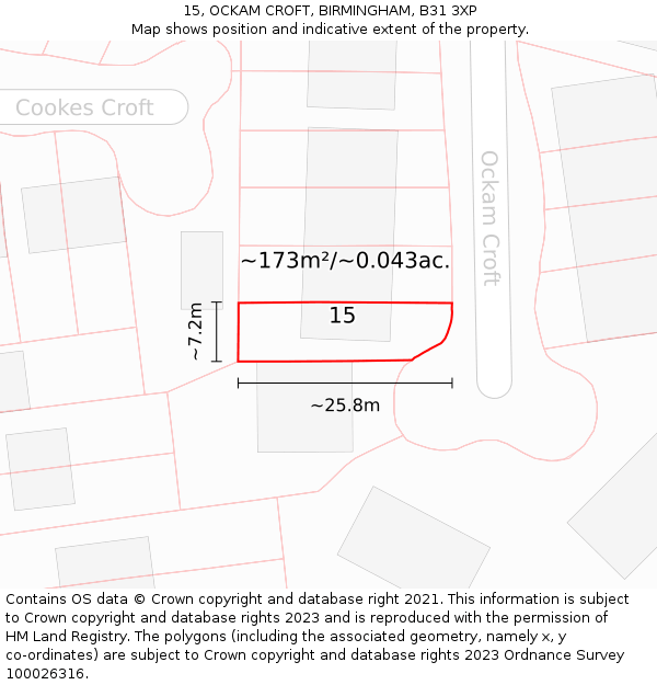 15, OCKAM CROFT, BIRMINGHAM, B31 3XP: Plot and title map