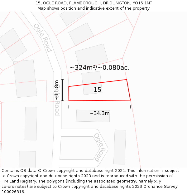 15, OGLE ROAD, FLAMBOROUGH, BRIDLINGTON, YO15 1NT: Plot and title map