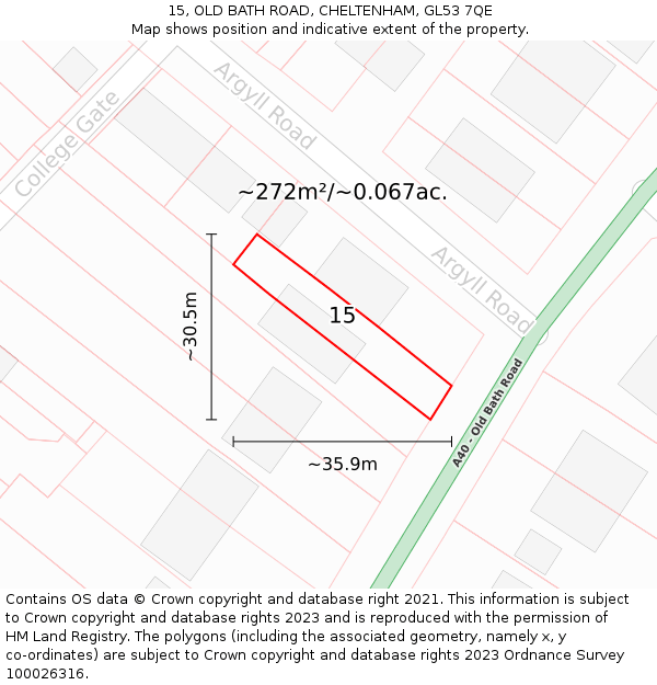 15, OLD BATH ROAD, CHELTENHAM, GL53 7QE: Plot and title map