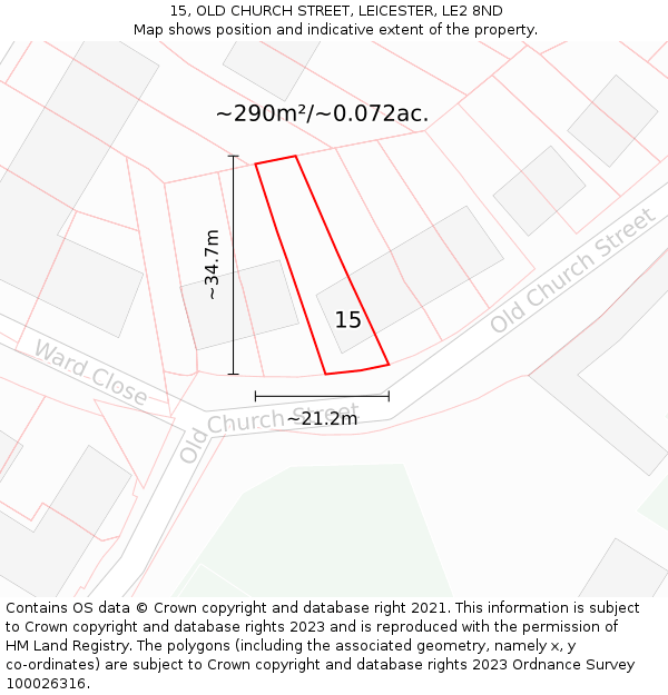 15, OLD CHURCH STREET, LEICESTER, LE2 8ND: Plot and title map