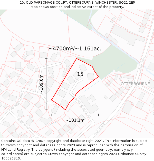 15, OLD PARSONAGE COURT, OTTERBOURNE, WINCHESTER, SO21 2EP: Plot and title map