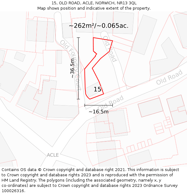 15, OLD ROAD, ACLE, NORWICH, NR13 3QL: Plot and title map