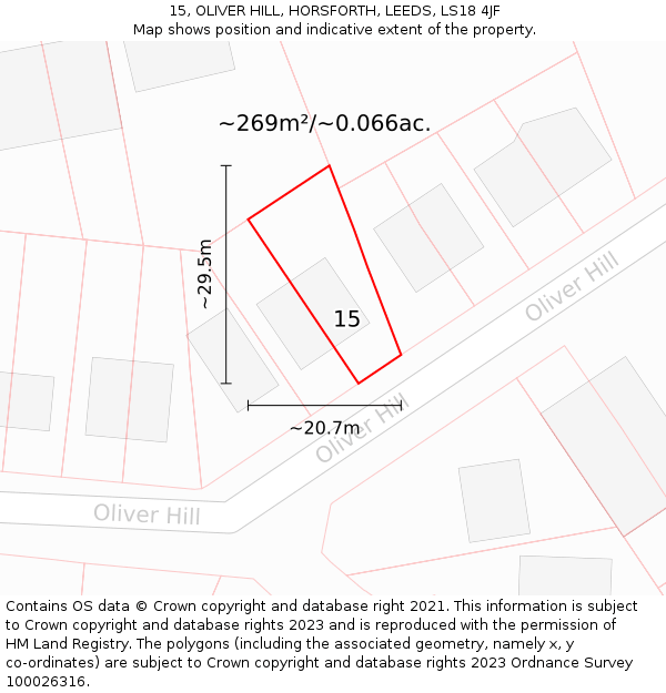 15, OLIVER HILL, HORSFORTH, LEEDS, LS18 4JF: Plot and title map