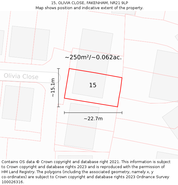 15, OLIVIA CLOSE, FAKENHAM, NR21 9LP: Plot and title map
