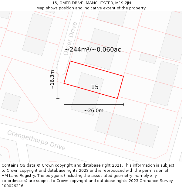 15, OMER DRIVE, MANCHESTER, M19 2JN: Plot and title map