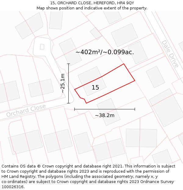 15, ORCHARD CLOSE, HEREFORD, HR4 9QY: Plot and title map