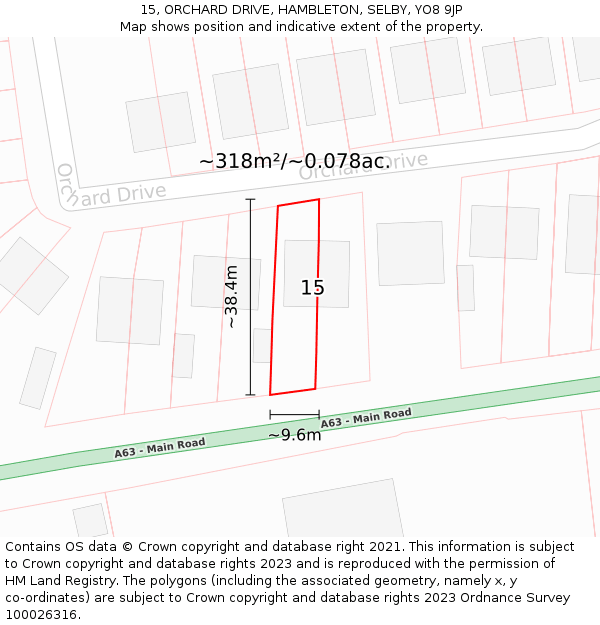 15, ORCHARD DRIVE, HAMBLETON, SELBY, YO8 9JP: Plot and title map