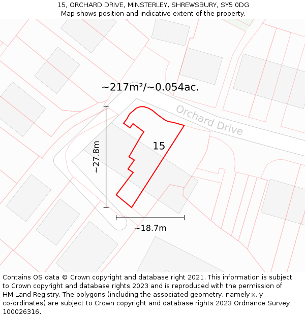 15, ORCHARD DRIVE, MINSTERLEY, SHREWSBURY, SY5 0DG: Plot and title map