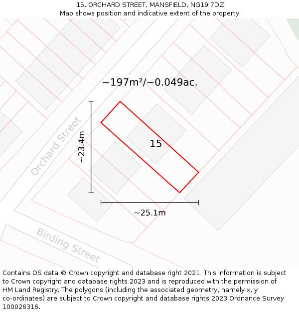 15, ORCHARD STREET, MANSFIELD, NG19 7DZ: Plot and title map