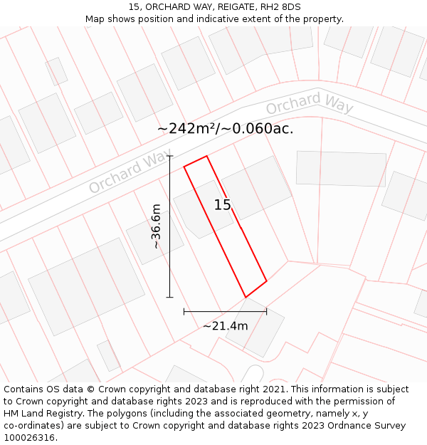 15, ORCHARD WAY, REIGATE, RH2 8DS: Plot and title map