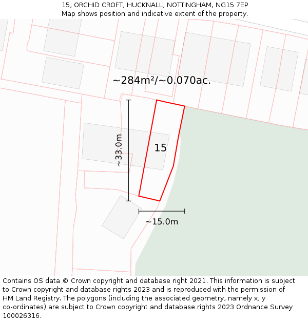 15, ORCHID CROFT, HUCKNALL, NOTTINGHAM, NG15 7EP: Plot and title map