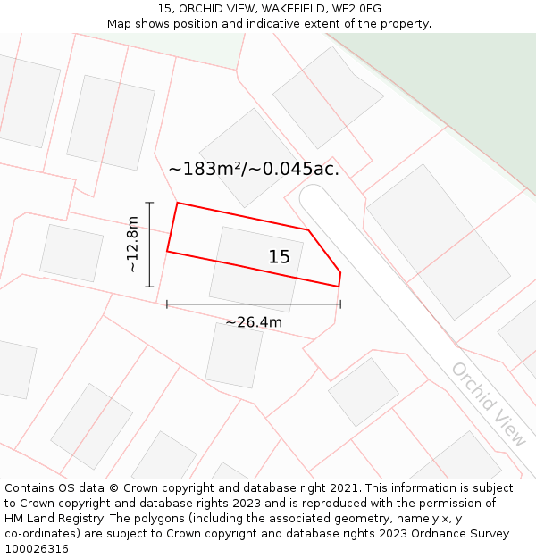 15, ORCHID VIEW, WAKEFIELD, WF2 0FG: Plot and title map