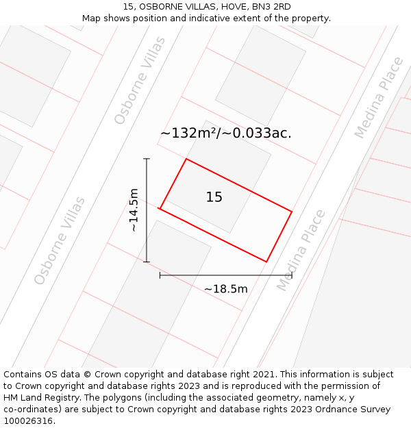 15, OSBORNE VILLAS, HOVE, BN3 2RD: Plot and title map