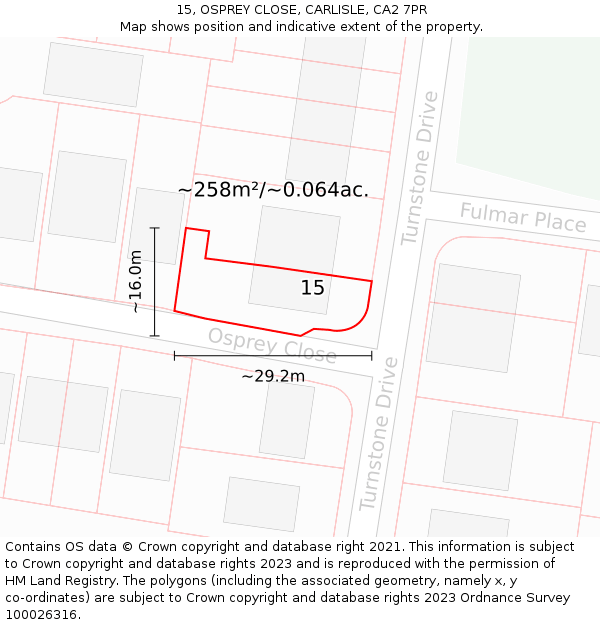 15, OSPREY CLOSE, CARLISLE, CA2 7PR: Plot and title map