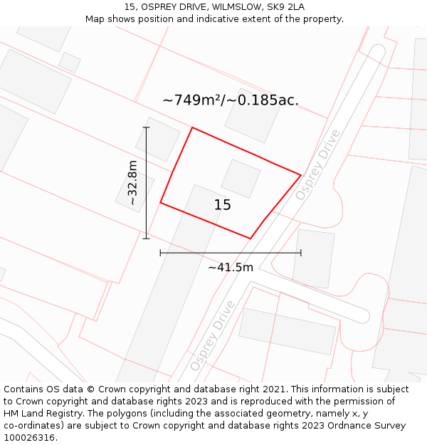 15, OSPREY DRIVE, WILMSLOW, SK9 2LA: Plot and title map