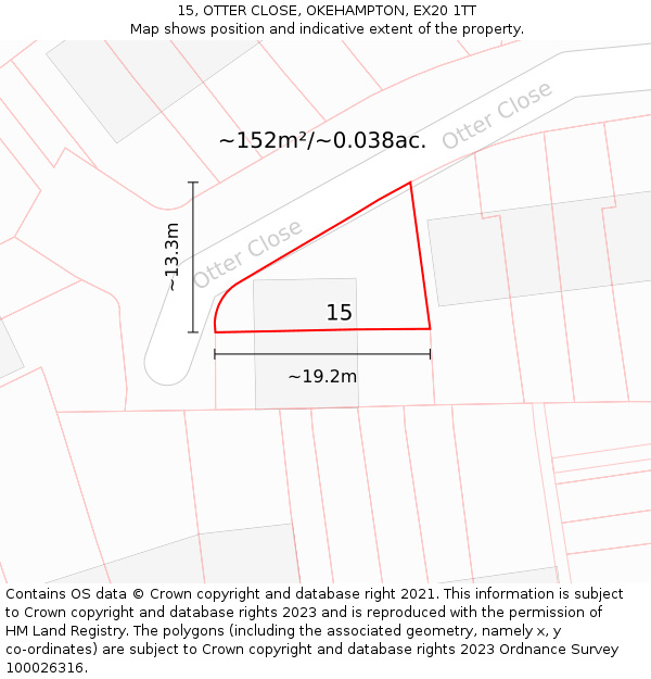 15, OTTER CLOSE, OKEHAMPTON, EX20 1TT: Plot and title map