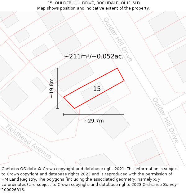 15, OULDER HILL DRIVE, ROCHDALE, OL11 5LB: Plot and title map