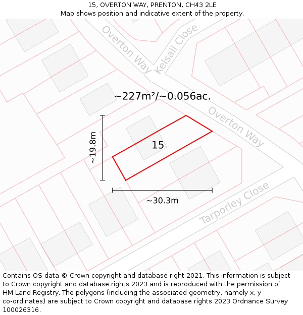 15, OVERTON WAY, PRENTON, CH43 2LE: Plot and title map