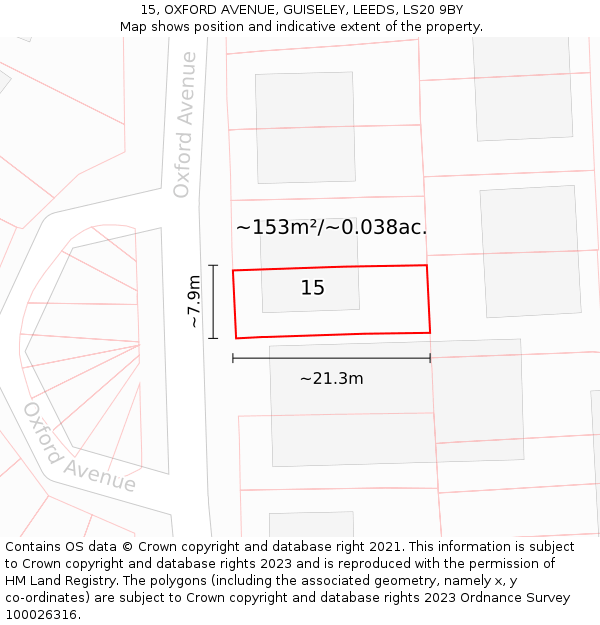 15, OXFORD AVENUE, GUISELEY, LEEDS, LS20 9BY: Plot and title map