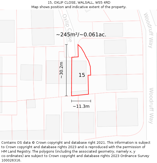 15, OXLIP CLOSE, WALSALL, WS5 4RD: Plot and title map