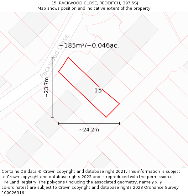 15, PACKWOOD CLOSE, REDDITCH, B97 5SJ: Plot and title map