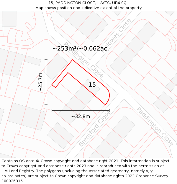 15, PADDINGTON CLOSE, HAYES, UB4 9QH: Plot and title map