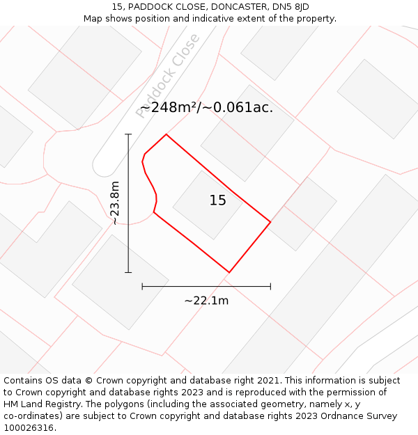 15, PADDOCK CLOSE, DONCASTER, DN5 8JD: Plot and title map