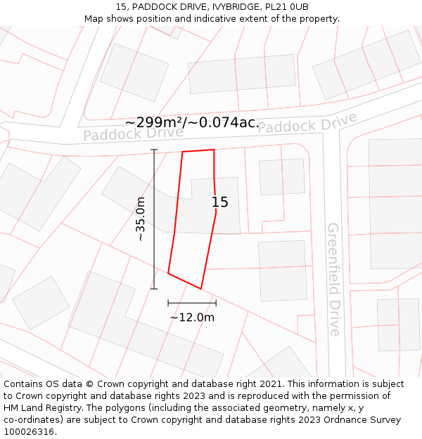 15, PADDOCK DRIVE, IVYBRIDGE, PL21 0UB: Plot and title map