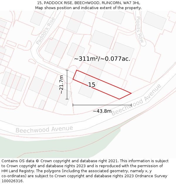 15, PADDOCK RISE, BEECHWOOD, RUNCORN, WA7 3HL: Plot and title map