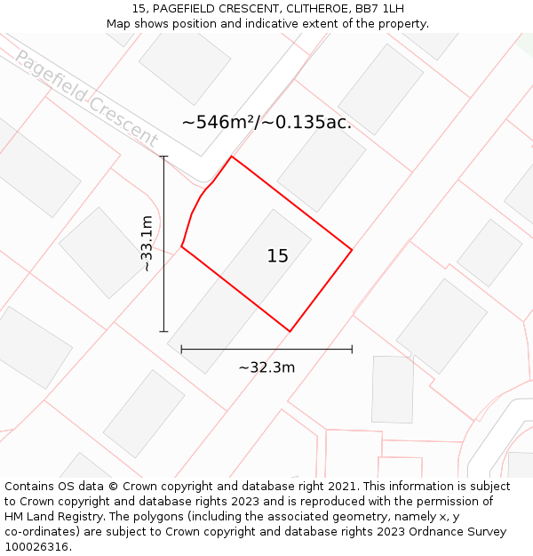 15, PAGEFIELD CRESCENT, CLITHEROE, BB7 1LH: Plot and title map