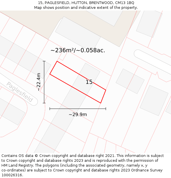 15, PAGLESFIELD, HUTTON, BRENTWOOD, CM13 1BQ: Plot and title map